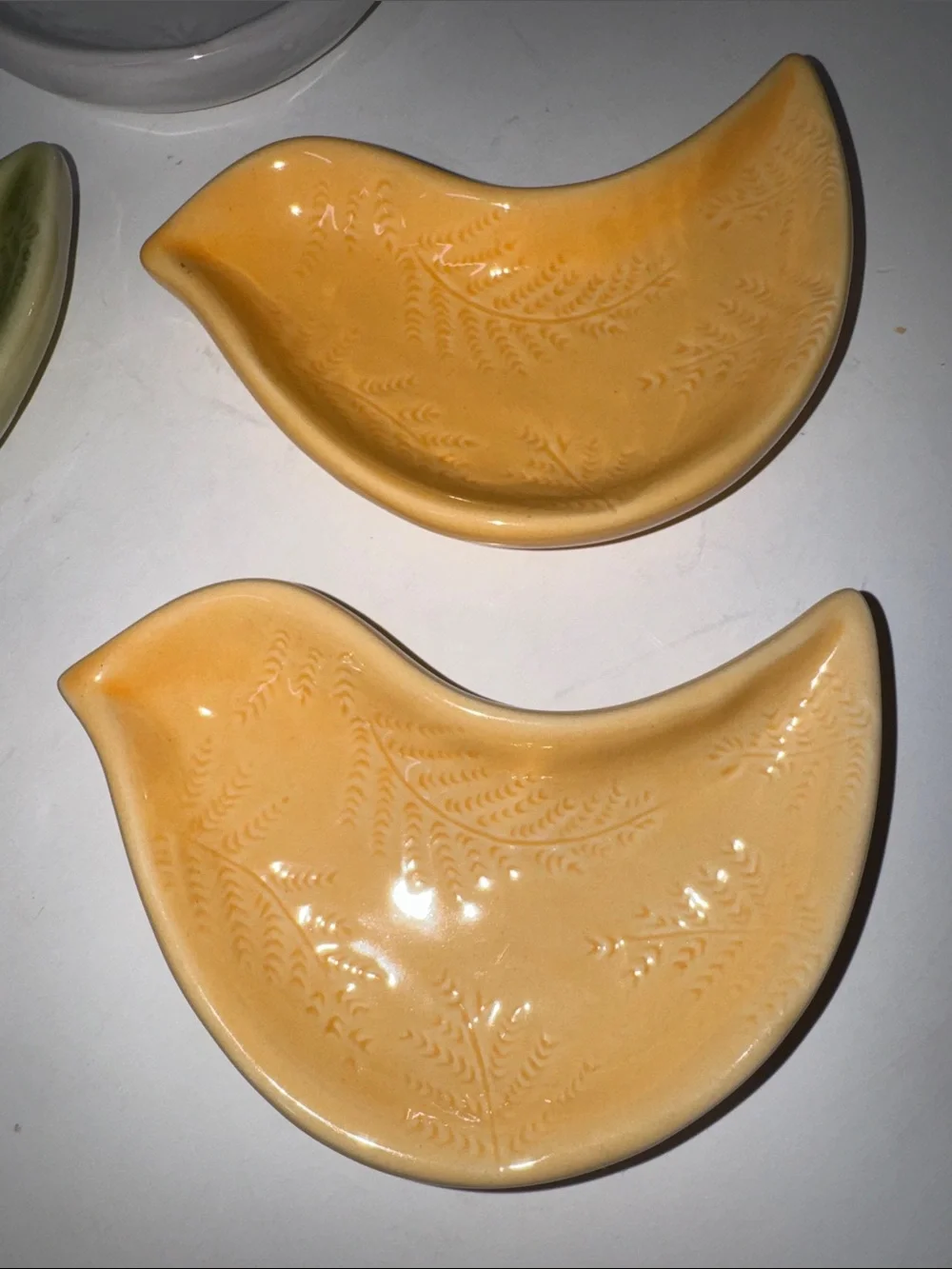 Pottery Barn Ceramic Bird Dove Dishes - Set of 5 White, Olive Green, and Mustard